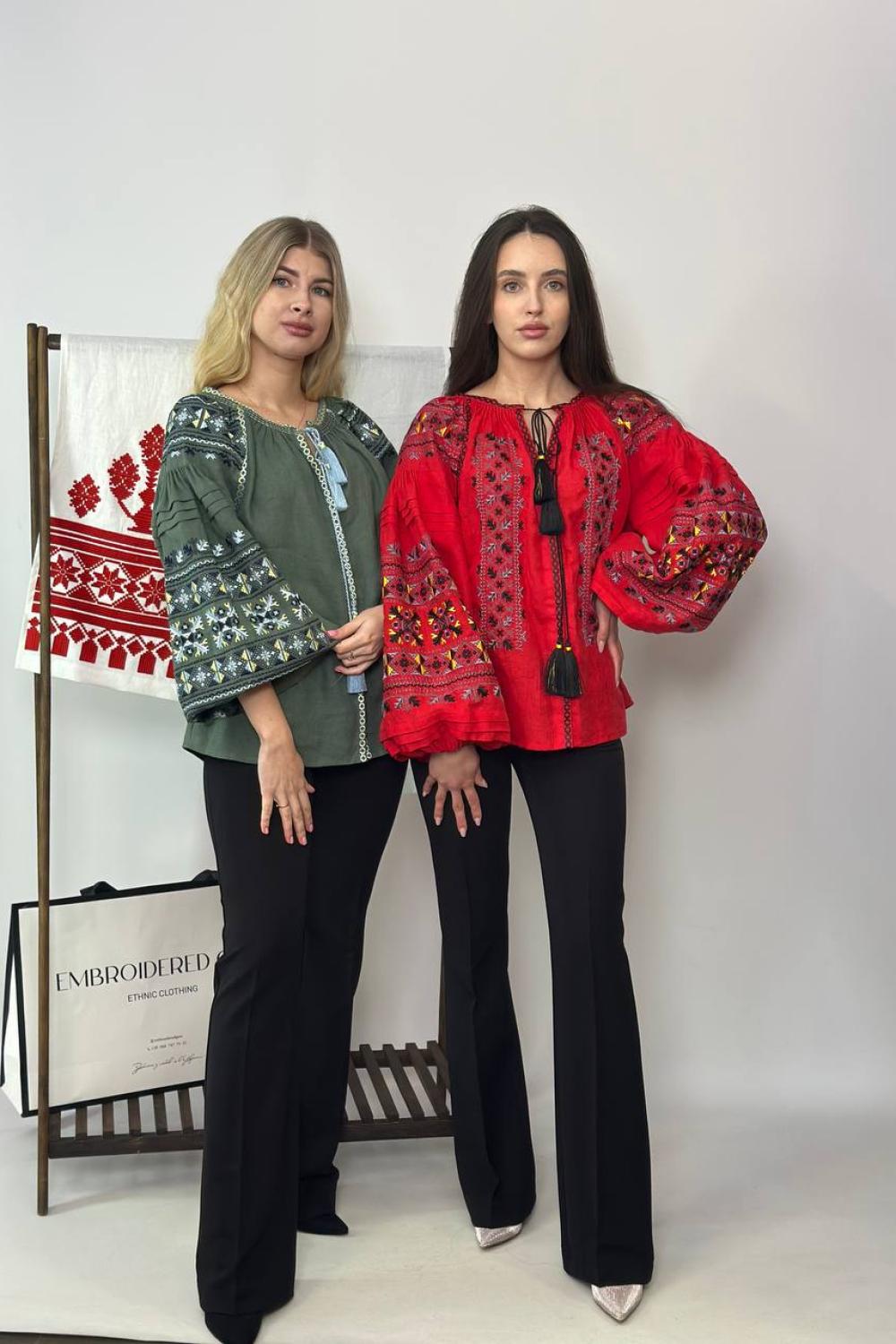 EMBROIDERED GEM women's embroidered linen red