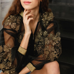 Бомбер жіночий вишитий на сітці чорно-золотий EMBROIDERED GEM