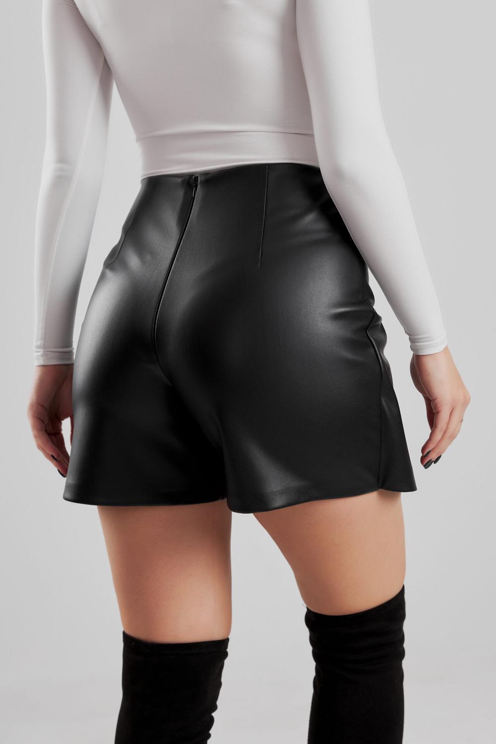 Shorts-skirt made of faux black leather Veronika M-236