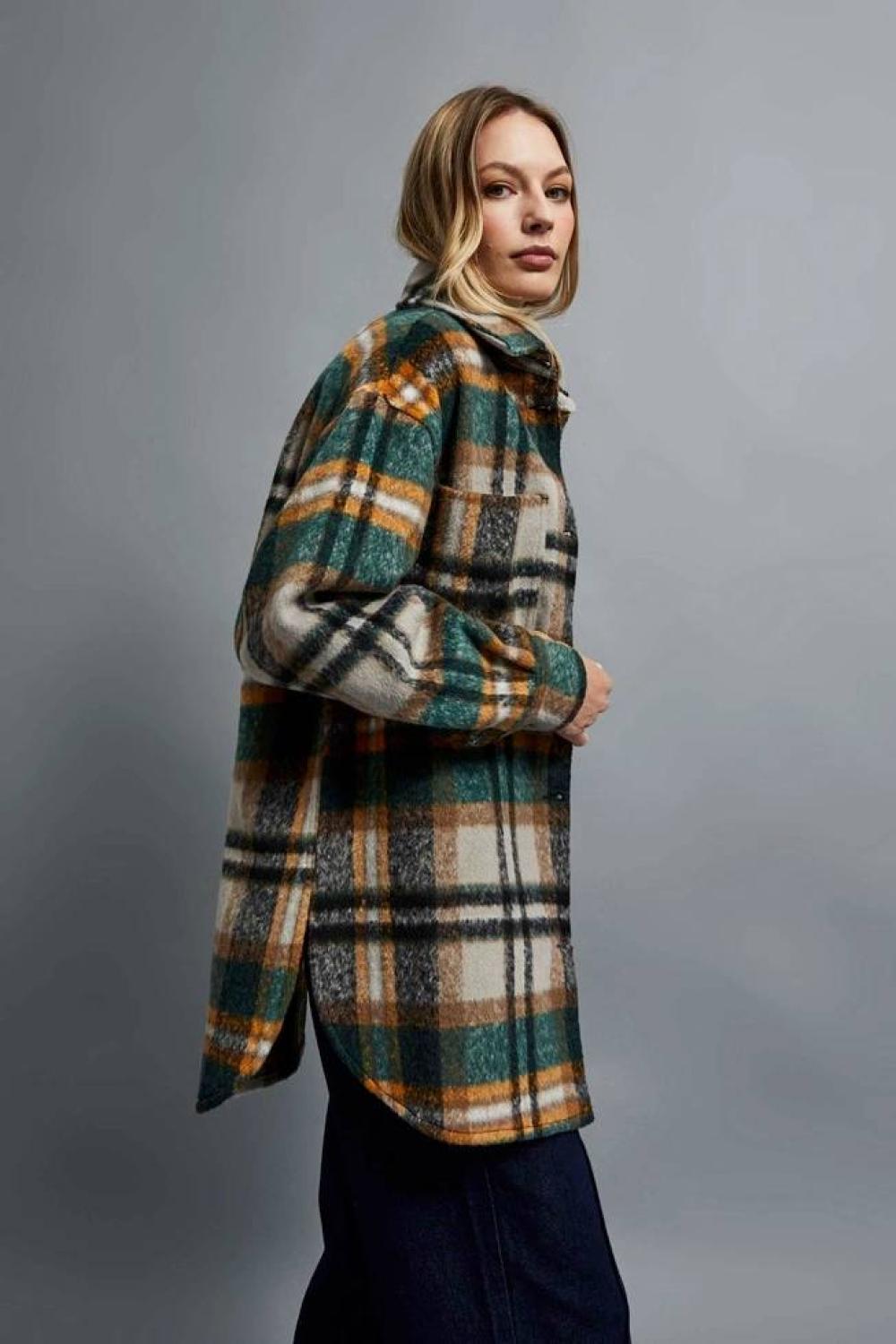 Beige checked shirt jacket