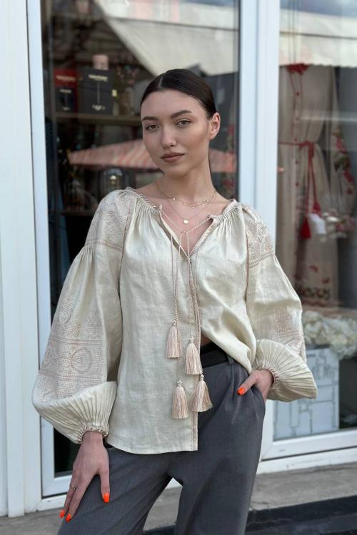 Embroidered blouse in beige color Boho EMBROIDERED GEM
