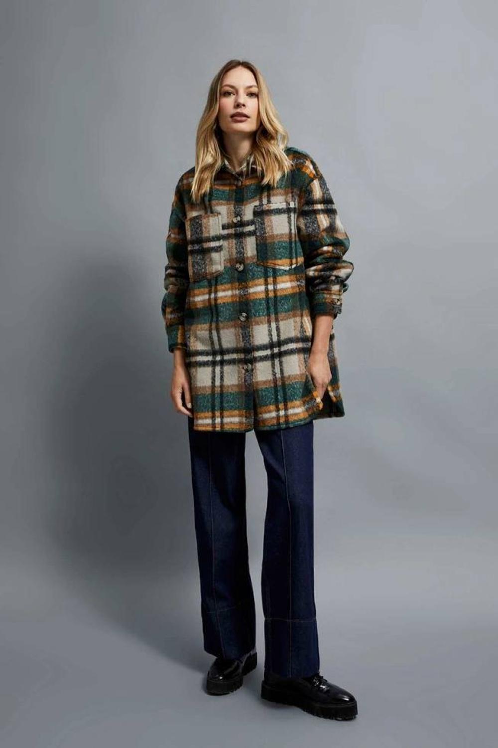 Beige checked shirt jacket