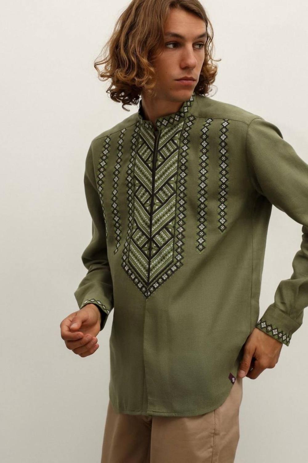 Vyshyvanka men's khaki Mountains Svarga