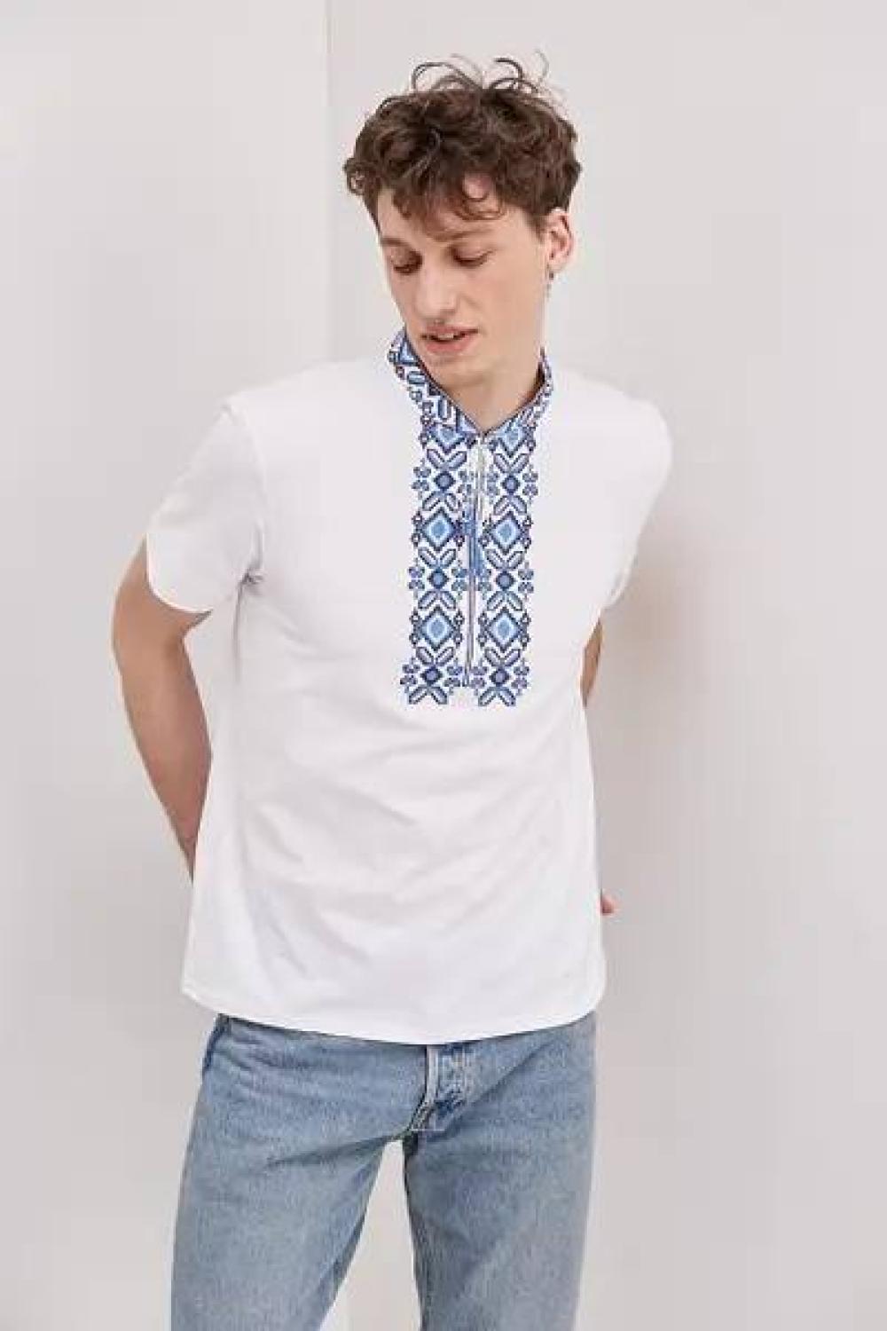 Men's embroidered T-shirt, white and blue