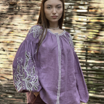 Вишиванка жіноча лляна лілова EMBROIDERED GEM