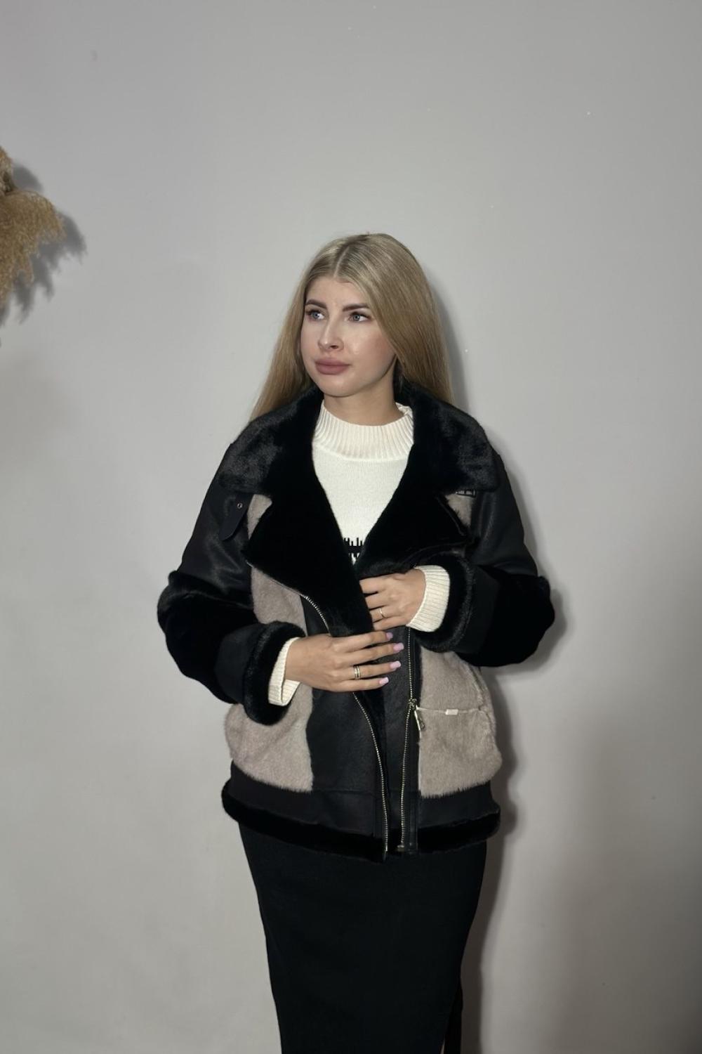 Black and beige eco-fur jacket