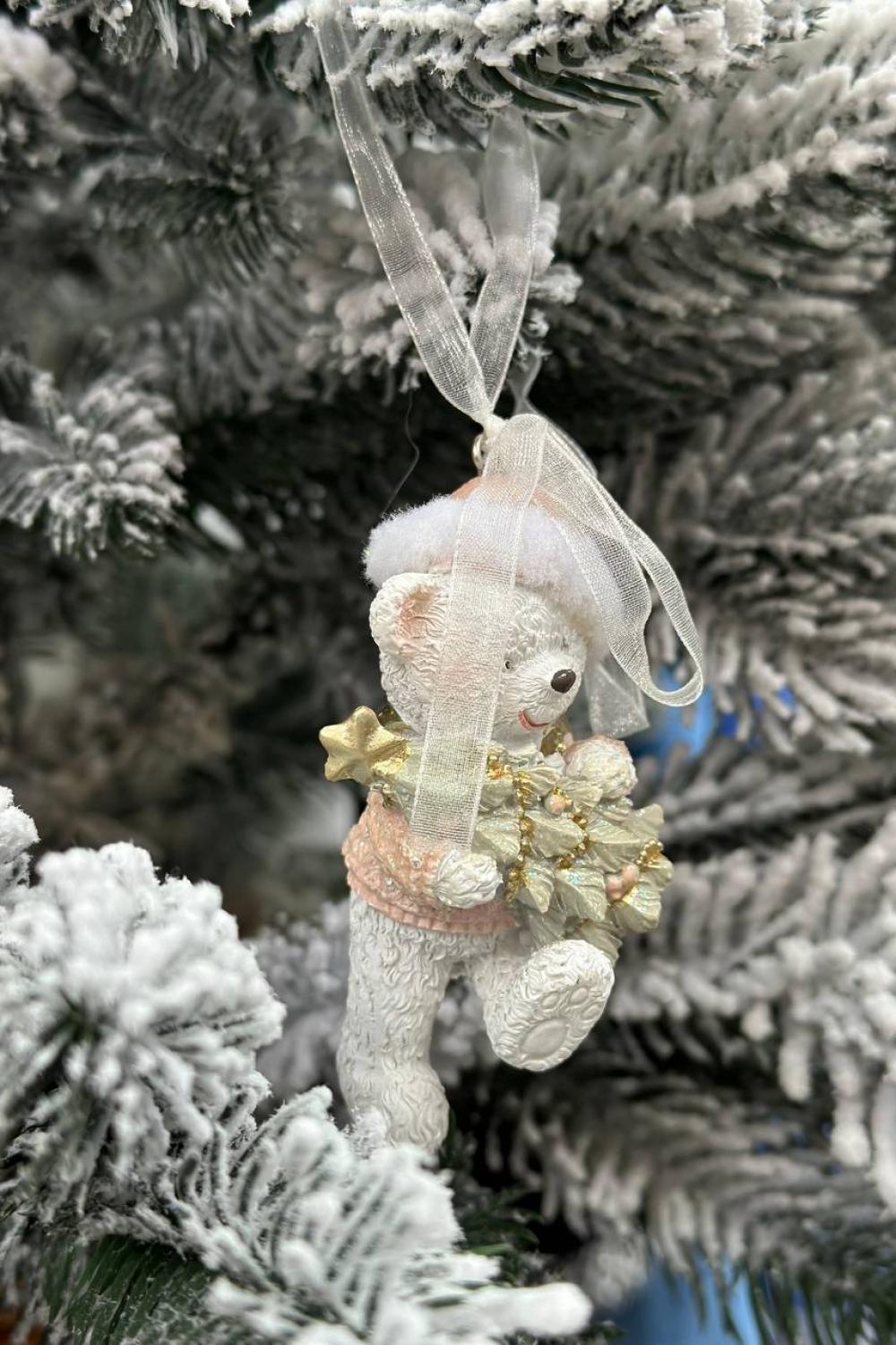New Year's hanging toy / Teddy bear with a Christmas tree. 9 cm
