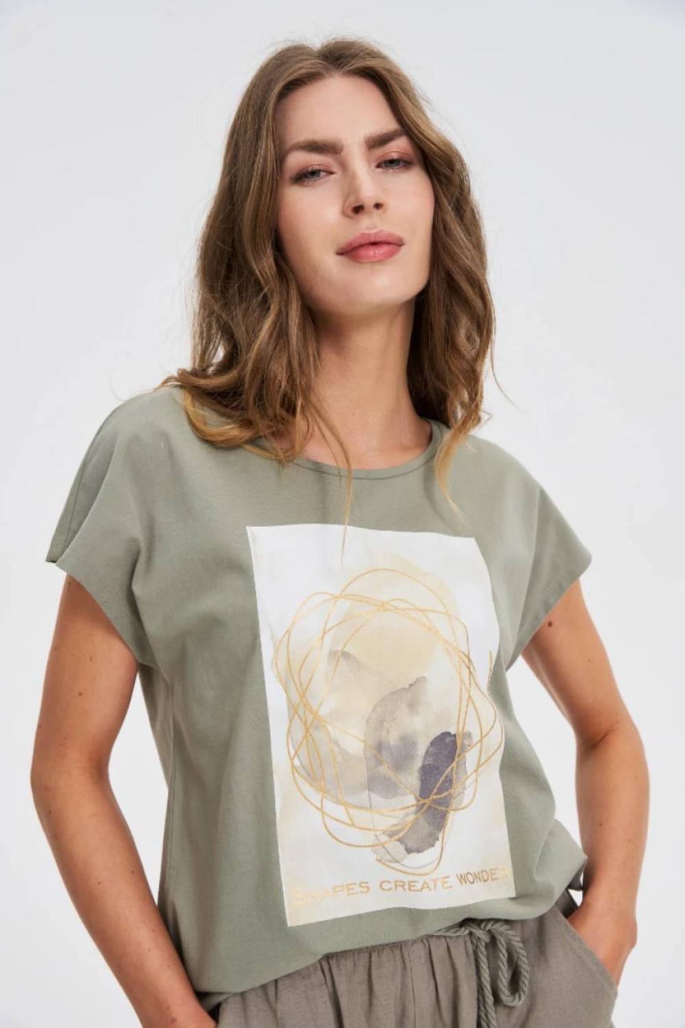 Olive T-shirt with a print
