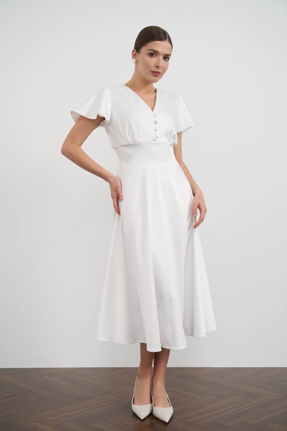 White satin midi dress
