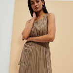 Striped beige dress Moodo L-SU-4057
