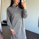A loose-fitting knitted dress