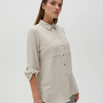 Beige blouse made of pressed fabric