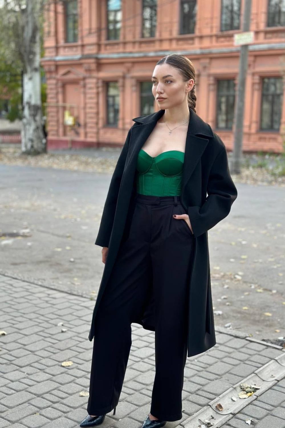 Пальто жіноче на запах кашемірове чорне 260C FINE LINE