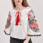 Women's embroidered shirt, white with red embroidery, Petrykivka style