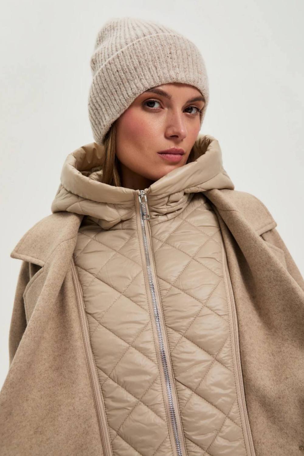 Beige women's coat with hood