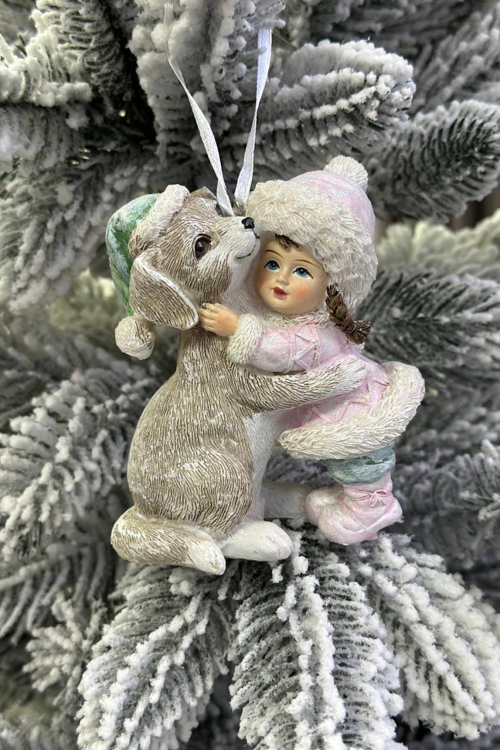 New Year's pendant/ Girl with dog