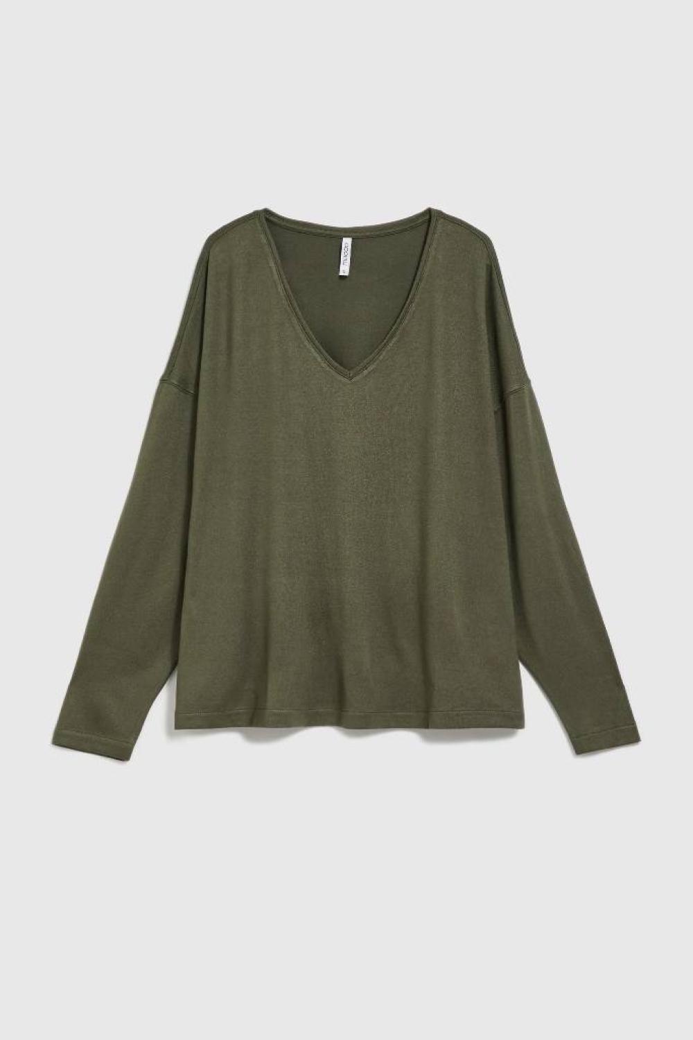A olive sweater