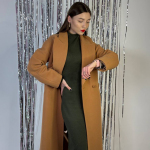 Women's demi-season cashmere coat in camel color 246C FINE LINE