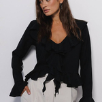 Black chiffon blouse with frills