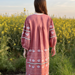 Сукня вишиванка жіноча дизайнерська лляна коралова EMBROIDERED GEM