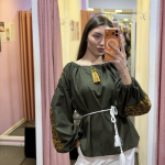 Women's khaki embroidered shirt with gold embroidery “NADIA”