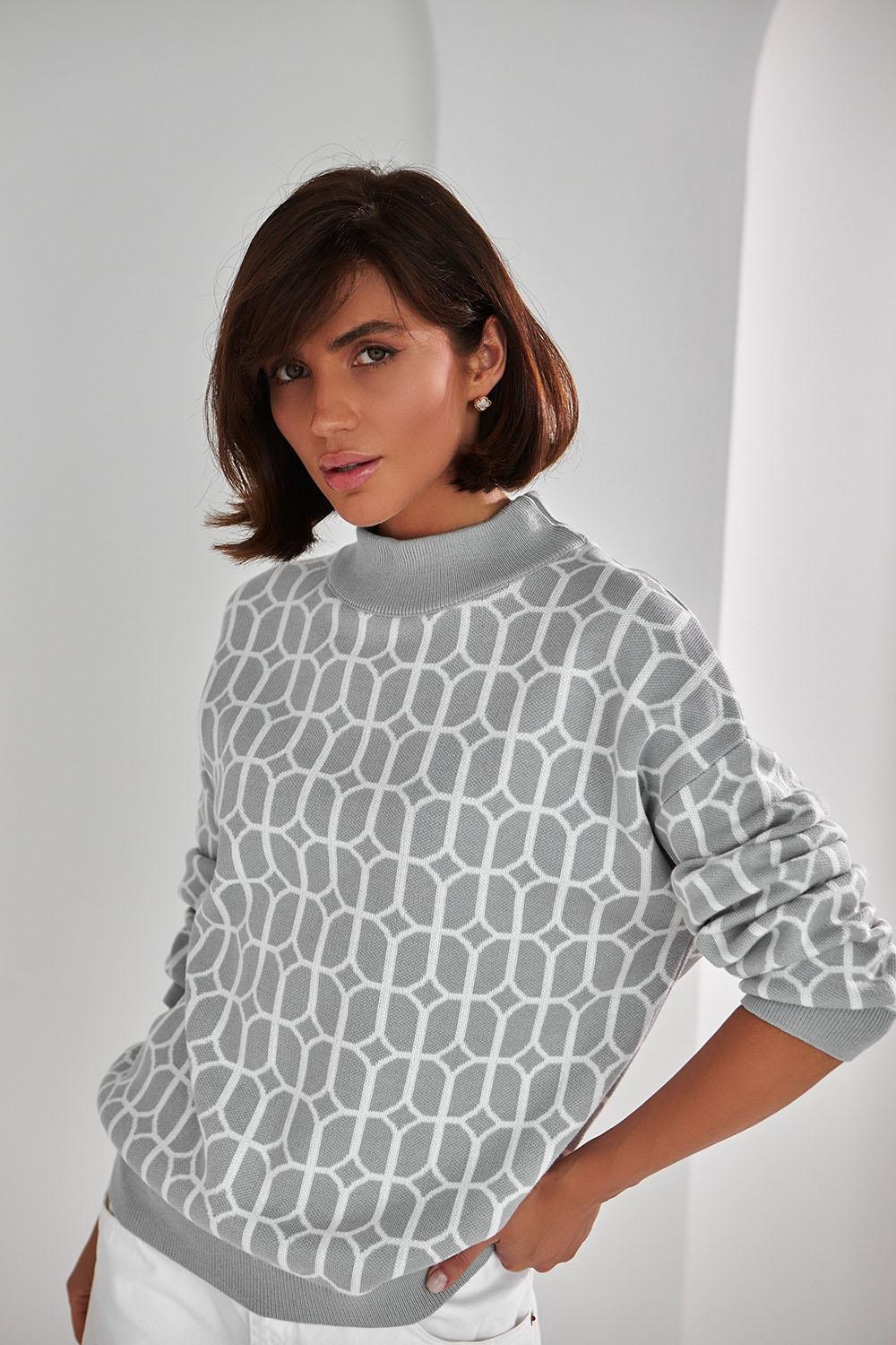 Women's gray jumper with white print 2542 BELLISE
