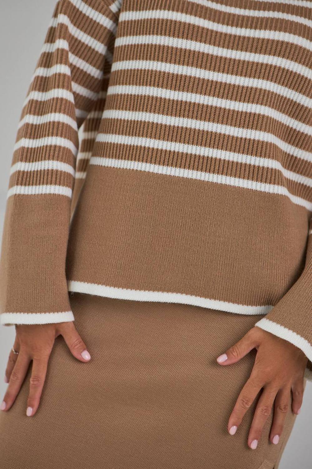 Long striped sweater in mixed yarn with natural fibers