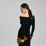 Knitted black dress with open shoulders