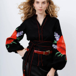 Women's embroidered shirt red poppies from Embroidered Jem