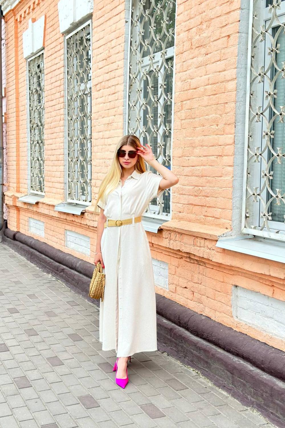 Beige linen dress