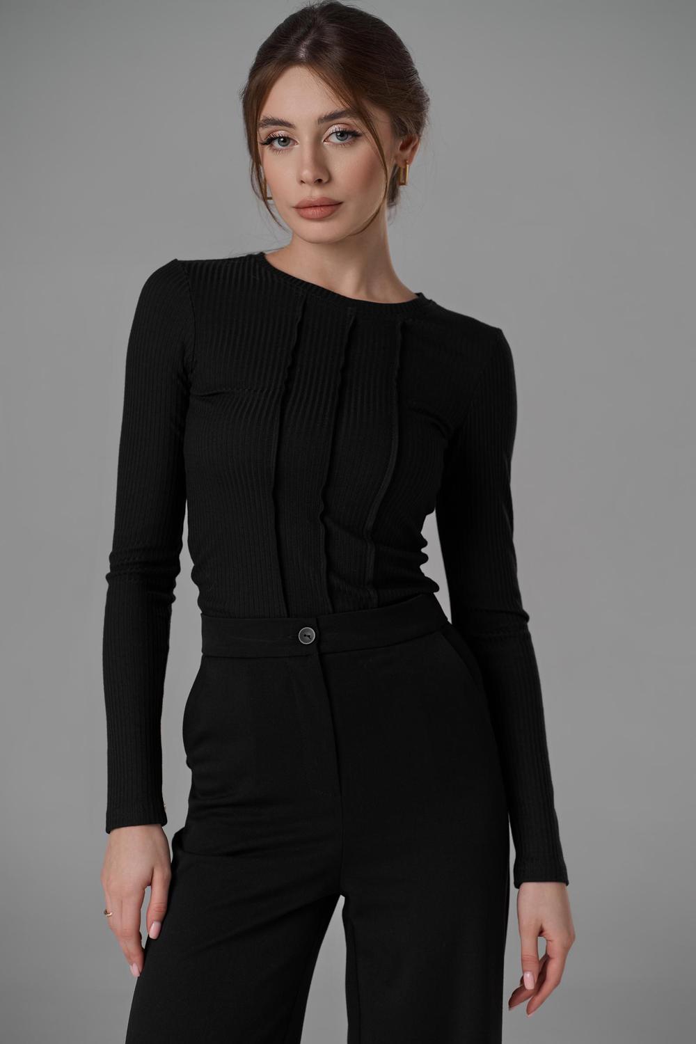 Лонгслів чорний з защіпами Roy