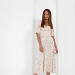 Beige silk dress in floral print
