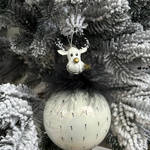 Christmas tree decoration 27 cm made of glass and polystone. Moose are black and white/ Strip