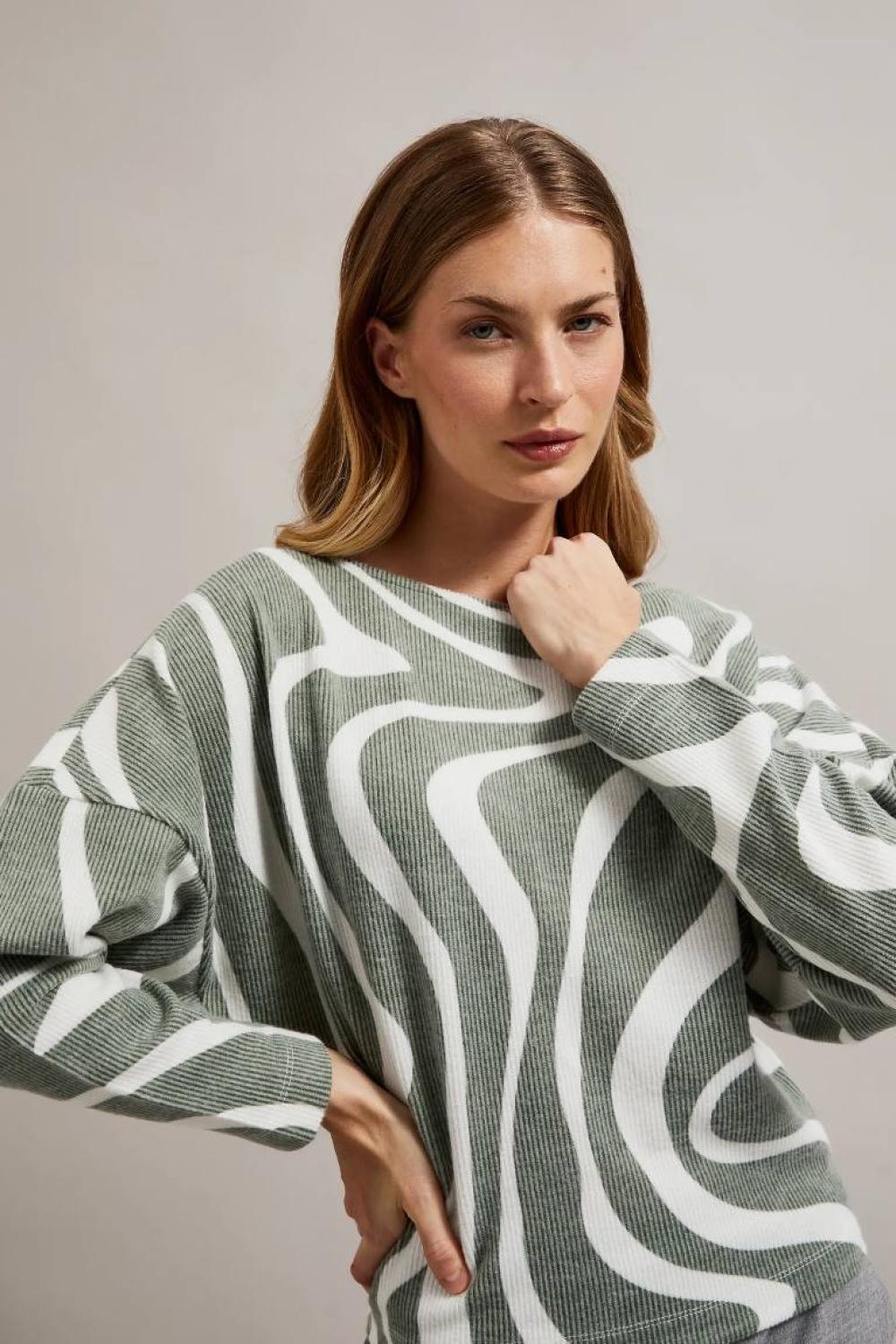 A women's jumper with a geometric pattern