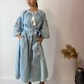 Cукня-вишиванка жіноча лляна Рішельє блакитна EMBROIDERED GEM