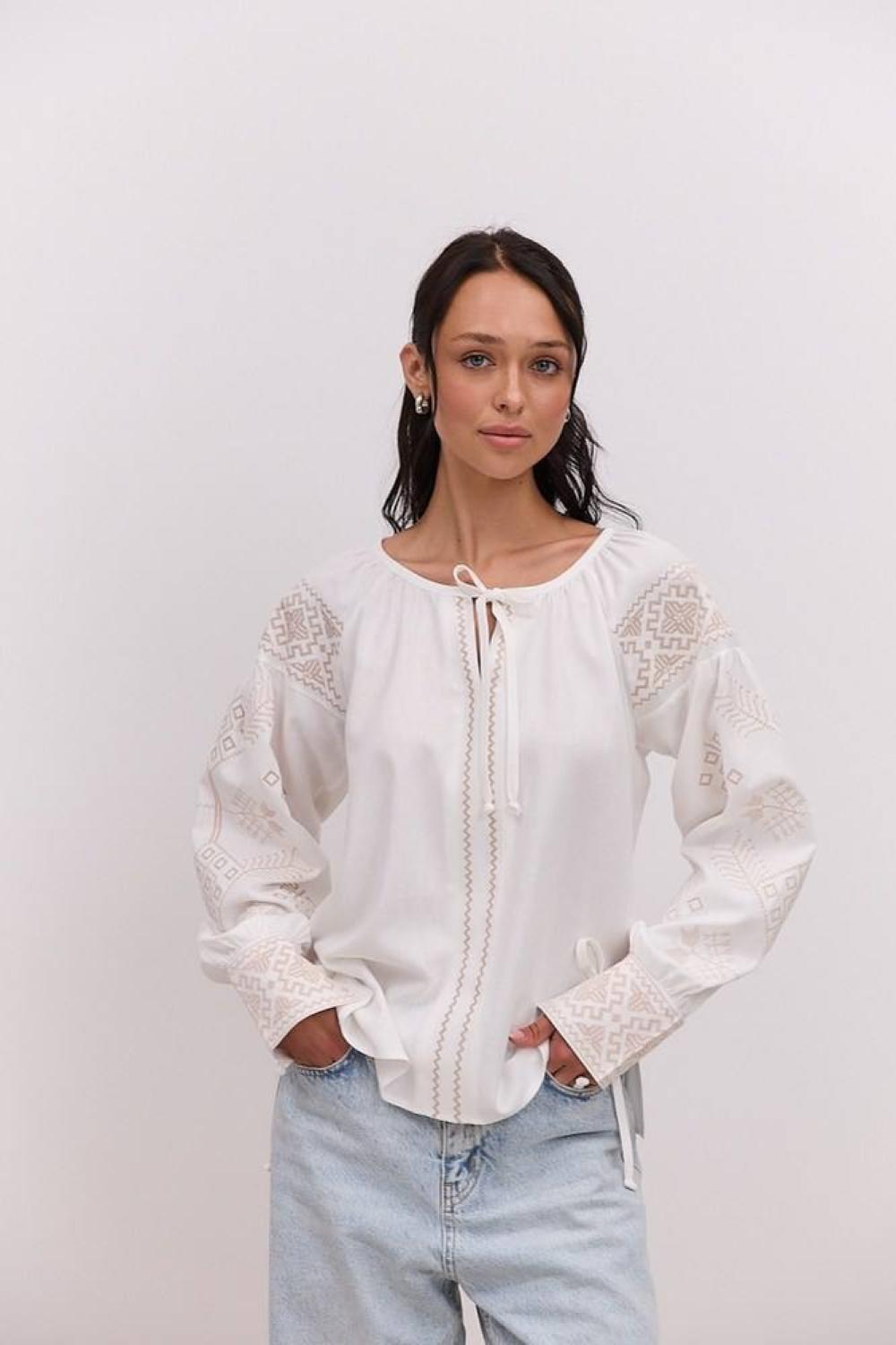 Women's embroidered milk shirt with golden embroidery
