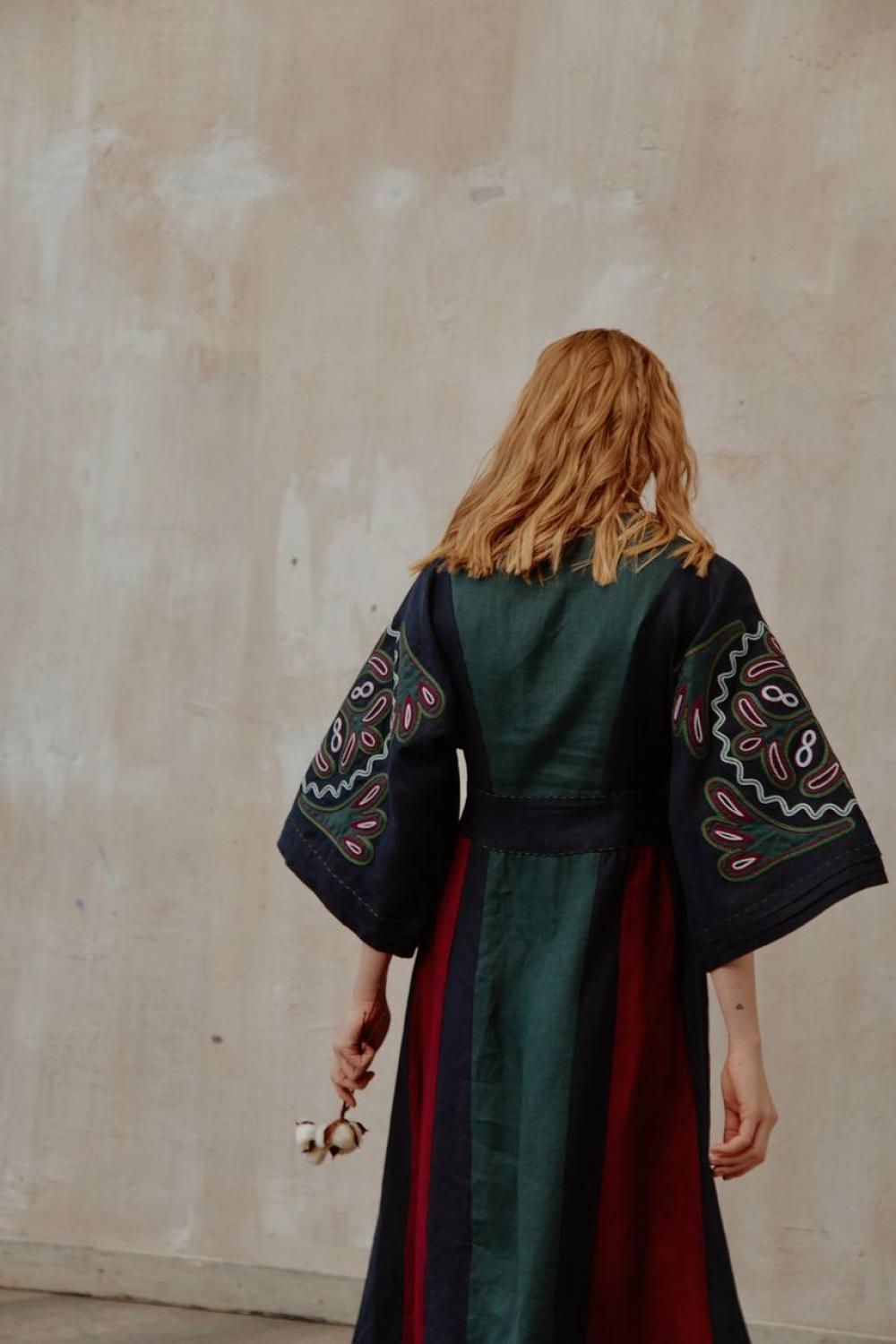 Embroidered blue-green dress Gelena EMBROIDERED GEM