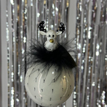 Christmas tree decoration 27 cm made of glass and polystone. Moose are black and white/ Strip