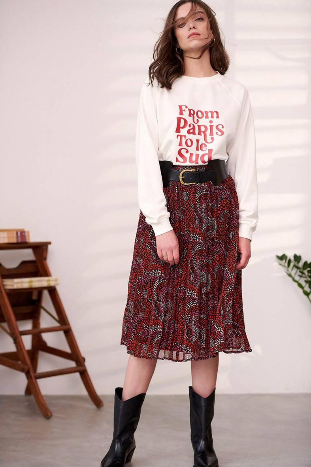 Red pleated skirt 22AH018-2-K-Realiz