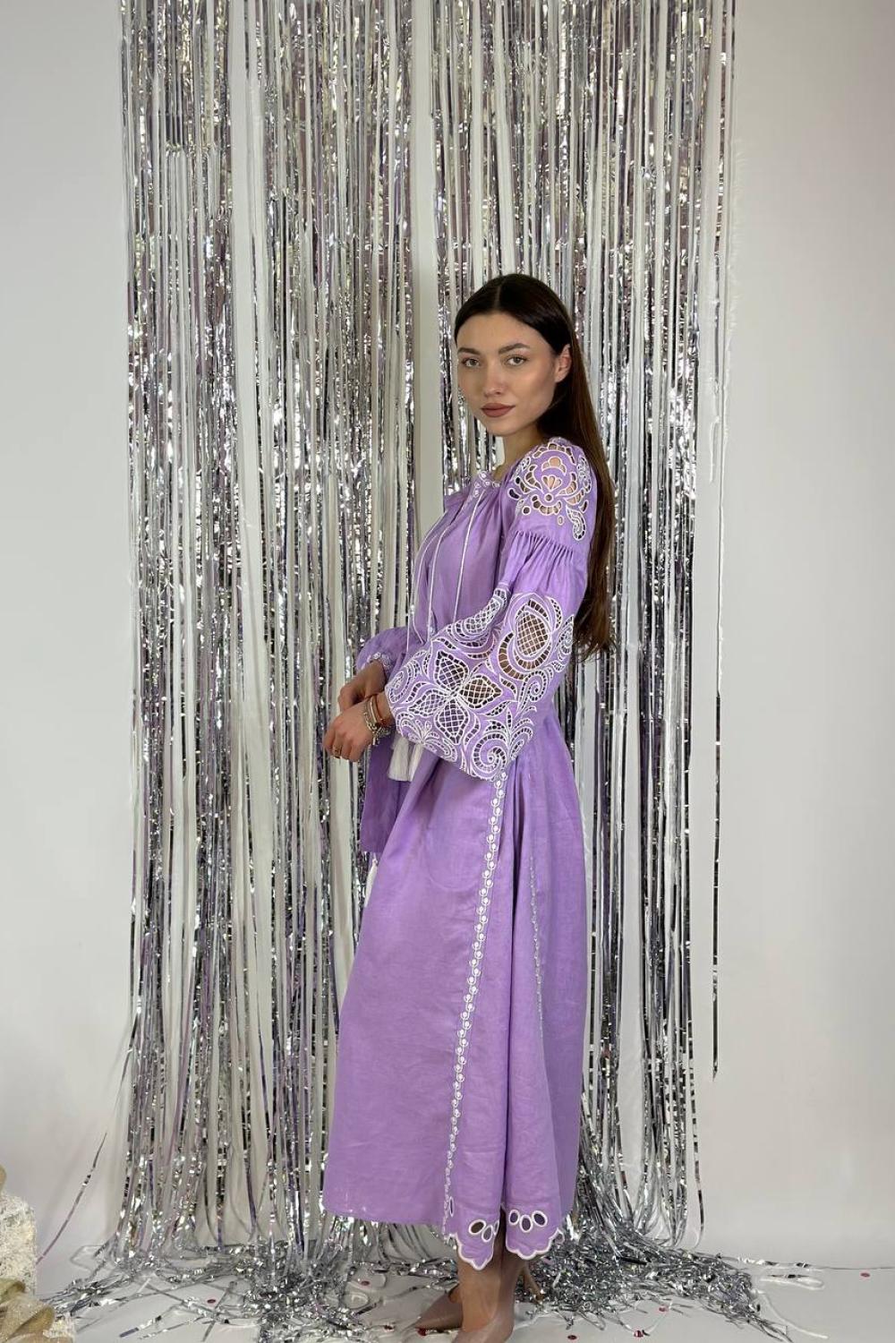 Embroidered GEM women's lavender Richelieu linen dress