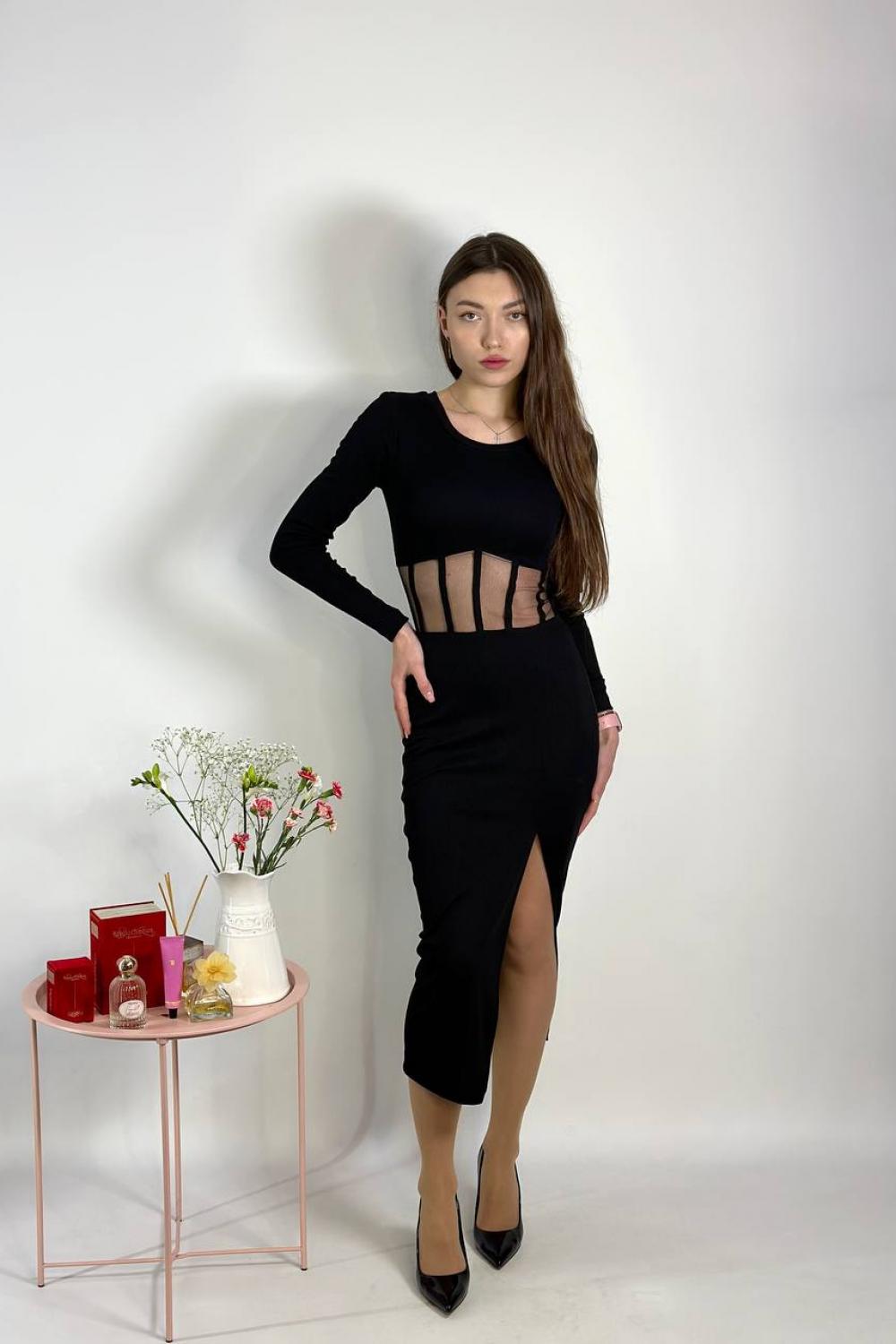 Black romantic silhouette dress with corset 1430 Artmon