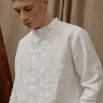 Вишиванка чоловіча лляна біла Білі зорі EMBROIDERED GEM