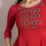 Red knitted embroidered dress M-1040