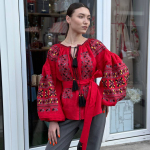 EMBROIDERED GEM women's embroidered linen red