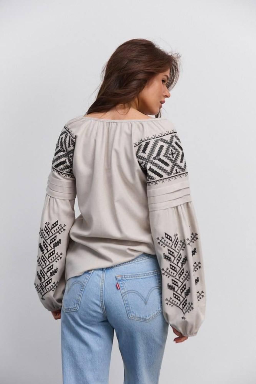 Beige embroidered shirt with black embroidery 35352_black