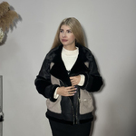 Black and beige eco-fur jacket