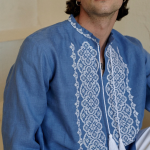 Вишиванка чоловіча Етнічна блакитна EMBROIDERED GEM