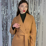 Women's demi-season cashmere coat in camel color 246C FINE LINE