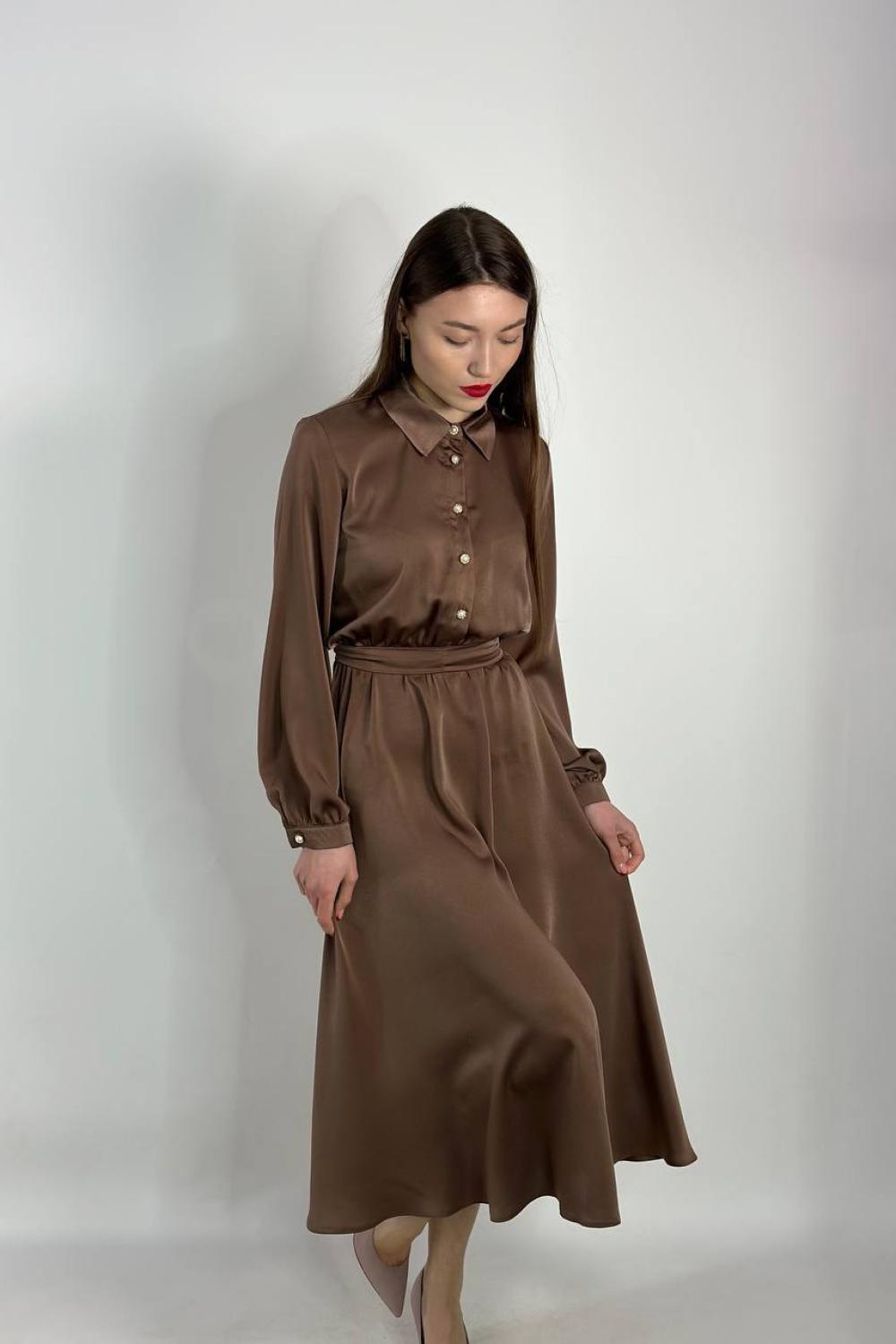 Festive chocolate dress in the style of a shirt.