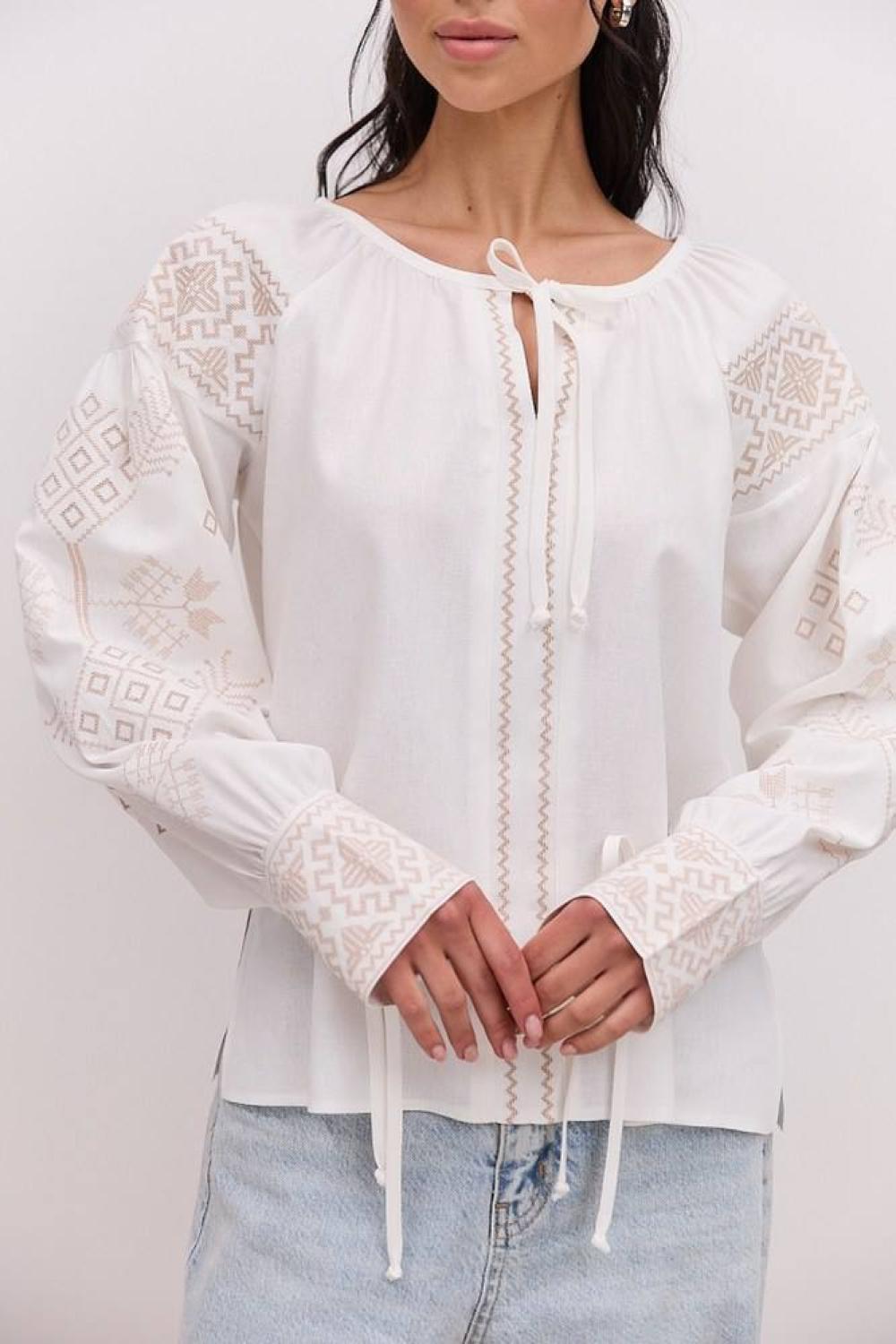 Women's embroidered milk shirt with golden embroidery